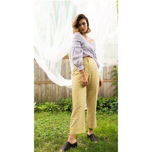 Anthropologie Find Me Now Gingham Wide Leg Pants Women Small Yellow Purpe Dainty